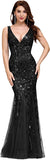 Black Women's Double V-Neck Sleeveless Mermaid Dress Evening Maxi Dress - Ever-pretty 