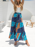 Sapphire Women's Bohemian Floral Printed Elastic Waist A Line Maxi Skirt with Pockets - ZESICA | Women's Casual Dresses