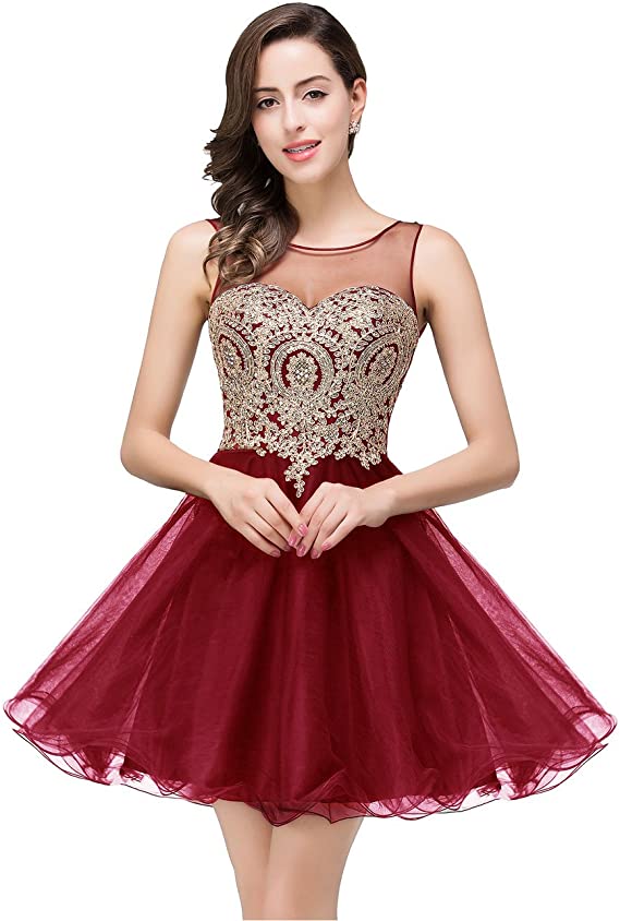 Burgundy Women's Cocktail Dresses Crystals Applique Short Prom Dresses - MisShow | Women's Cocktail Dresses