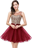 Burgundy Women's Cocktail Dresses Crystals Applique Short Prom Dresses - MisShow | Women's Cocktail Dresses
