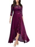 Magenta Ladies Elegant Scoop Neck Floral Lace Formal Wedding Maxi Dress - MIUSOL | Women's Evening Gowns