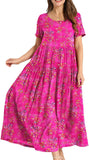 Multi Dresses Casual Plus Size Bohemian Short Sleeve Floral Long Maxi Summer Beach Swing Dress/Pockets - YESNO | Women's Casual Dresses
