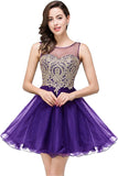 Purple Women's Cocktail Dresses Crystals Applique Short Prom Dresses - MisShow | Women's Cocktail Dresses