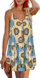 Sunflower Blue Women Summer Spaghetti Strap Button Down V Neck Sleeveless Casual Mini Dress - AlvaQ | Women's Cocktail Dresses