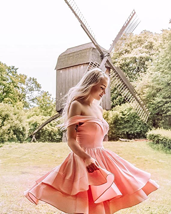 Burgundy Off Shoulder Short Prom Dress Satin Homecoming Dresses for Teens A Line Cocktail Party Gowns Mini Dress - Homdor | Women's Cocktail Dresses