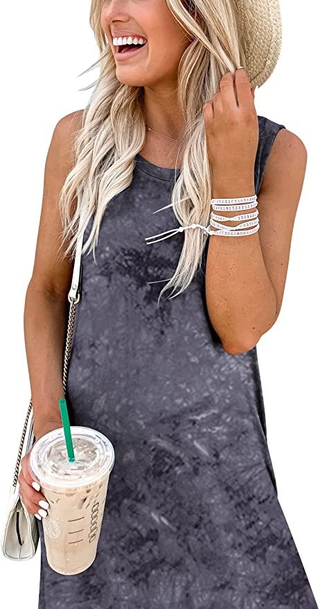 Print Dark Women's Casual Loose Long Sleeveless Sundress with Pockets - ANRABESS | Women's Casual Dresses