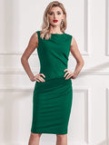 Dark Green Women's Retro Ruffle Style Slim Work Pencil Dress - Miusol | Women's Cocktail Dresses