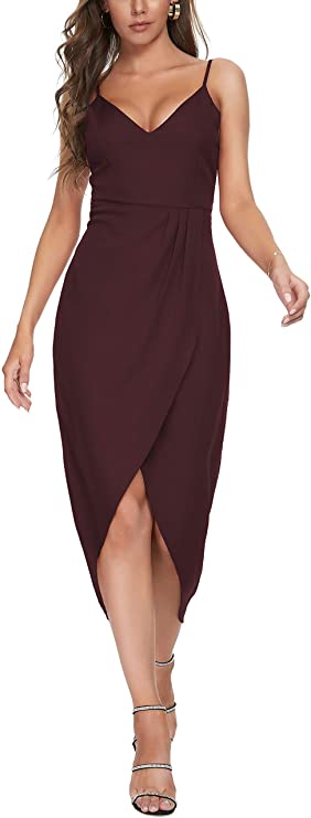 Wine Red Women's Sexy V Neck Backless Maxi Dress Sleeveless Spaghetti Straps Cocktail Party Dresses - CMZ2015 | Women's Cocktail Dresses