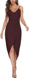 Wine Red Women's Sexy V Neck Backless Maxi Dress Sleeveless Spaghetti Straps Cocktail Party Dresses - CMZ2015 | Women's Cocktail Dresses