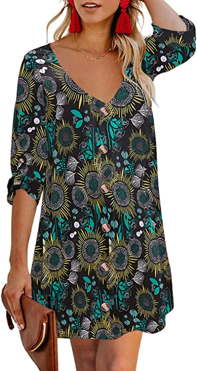 Black Women Summer Spaghetti Strap Button Down V Neck Sleeveless Casual Mini Dress - AlvaQ | Women's Cocktail Dresses