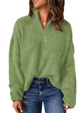 Fresh Green Sweaters for Women Waffle Kint Long Sleeve Zip Pullover Polo V Neck Sweater for Women - EVALESS | Women's Sweaters