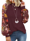 Floral Wine Red Women’s Long Sleeve Tops Lace Casual Loose Blouses T Shirts - MIHOLL | Women's Tops and Blouses