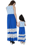 Blue Lace Summer Cute Mommy and Me Boho Striped Chevron Maxi Dresses - WIWIQS | Women's Casual Dresses