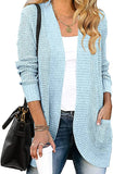 Sky Blue Women's Long Sleeve Open Front Casual Lightweight Soft Knit Cardigan Sweater Outerwear - ZESICA | Women's Cardigan