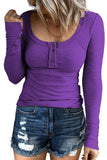 Purple Women's Long Sleeve Shirts Casual Fall Henley Top Button Down Blouses Basic Ribbed Knit T Shirts - Kissfix | Women's Tops and Blouses