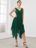 Dark Green Ladies Sleeveless V Neck Empire Waist A Line Lace Chiffon Knee Length Prom Evening Dresses - Ever-Pretty