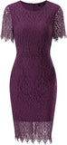 Plum Women's Elegant Floral Lace Bodycon Cocktail Lace Dress - ALLANDWELL | Women's Cocktail Dresses