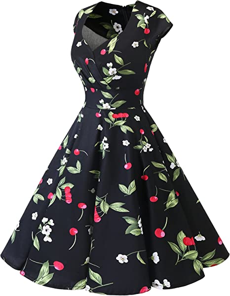 Black Purple Brose 50s 60s A Line Rockabilly Dress Cap Sleeve Vintage Swing Party Dress - bbonlinedress | Women's Cocktail Dresses