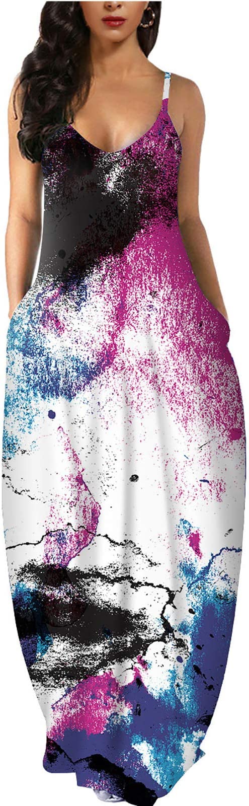 Multicolour Womens Casual Sleeveless Plus Size Loose Plain Long Maxi Dress with Pockets - Wolddress | Women's Casual Dresses