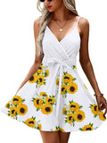 White Yellow Womens V-Neck Spaghetti Strap Bowknot Backless Sleeveless Lace Mini Swing Skater Dress - Ecowish | Women's Casual Dresses