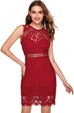 Red Women's Sleeveless Scalloped Hem Fitted Floral Lace Bodycon Dress - Verdusa | Women's Cocktail Dresses