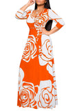 Orange Womens Casual Floral Print Long Maxi Dress Plus Size Plain Party Outfits - JTNFairy | Women's Casual Dresses