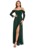 Women's Off Shoulder Long Sleeve Side Slit Maxi Sparkle Evening Party Dress  - Sara Clothes