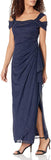 Bright Navy Glitter Women's Plus Size Long Cold Shoulder Dress with Ruched Skirt - Alex Evenings | Women's Cocktail Dresses
