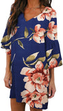 Navy Begonia Women's Dress Sweet & Cute V-Neck Bell Sleeve Shift Dress Mini Dress - BELONGSCI | Women's Casual Dresses