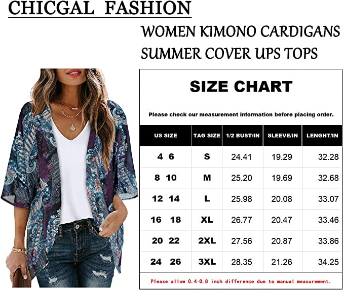 Dark Grey Women's Floral Print Puff Sleeve Kimono Cardigan Loose Cover Up Casual Blouse Tops - Chicgal | Women's Cardigan