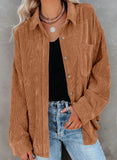 Khaki Womens Corduroy Button Down Shirts Boyfriend Long Sleeve Oversized Blouses Tops - Dokotoo