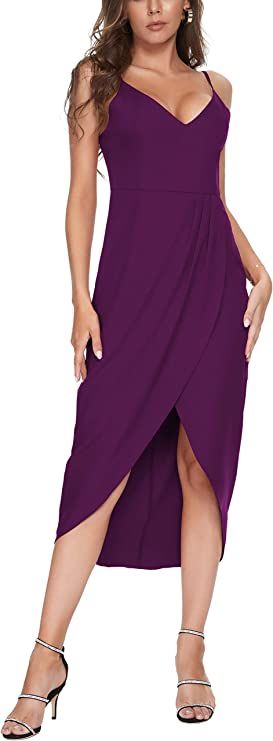 Burgundy Women's Sexy V Neck Backless Maxi Dress Sleeveless Spaghetti Straps Cocktail Party Dresses - CMZ2007 | Women's Cocktail Dresses