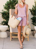 Light Pink Summer Scoop Neck Sleeveless Tank Top Short jumpsuit Rompers - ReoRia | Women's Romper & Jumper Suit