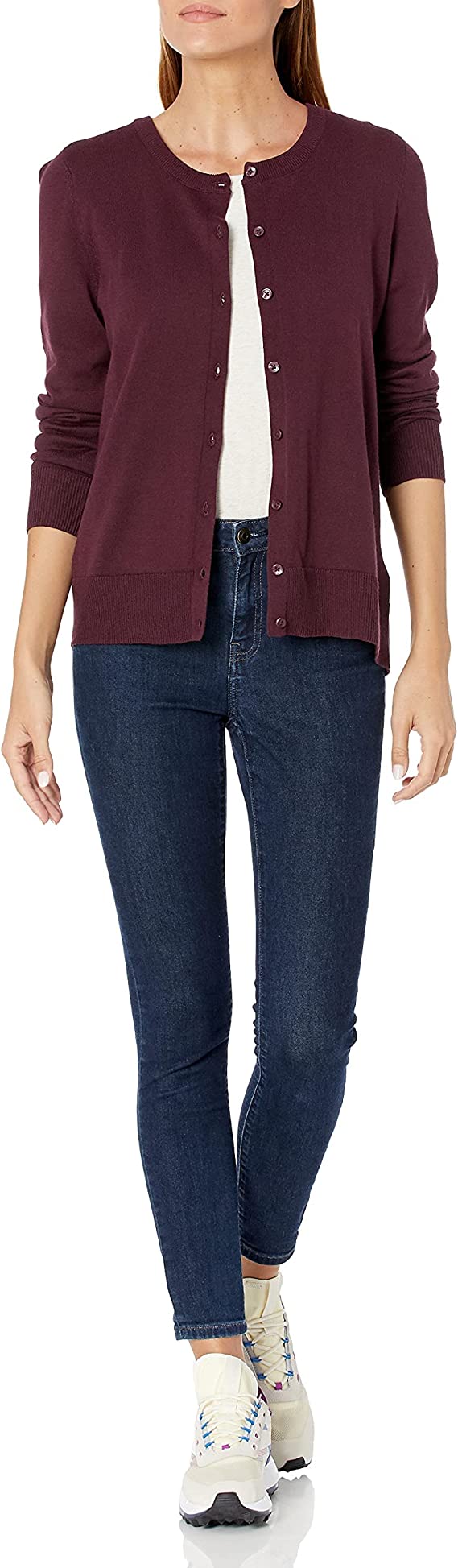 Ecru Women's Lightweight Crewneck Cardigan Sweater (Available in Plus Size) - AE Store | Women's Cardigan