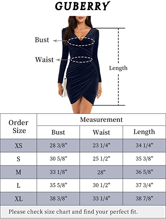 Dark Navy Womens Wrap V Neck Long Sleeve Velvet Bodycon Ruched Cocktail Party Dress - Guberry | Women's Formal Dresses