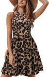Navy Leopard-33 Women's Halter Neck Floral Summer Casual Sundress - OUGES | Women's Casual Dresses