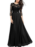 Black Ladies Wedding Style Lace Sleeve Bridesmaid Maxi Dress - MIUSOL | Women's Evening Gowns
