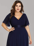 Navy Women's Plus Size Double V-Neck Evening Party Maxi Dress - Ever-Pretty