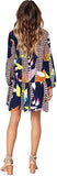 Printed Geometry Long Sleeve Women Summer Tunic Dress V Neck Casual Loose Flowy Swing Shift Dresses - Amoretu | Women's Casual Dresses
