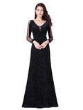 Women Cold Shoulder V Neck Long Formal Evening Dress with Glitter  - Sara Clothes