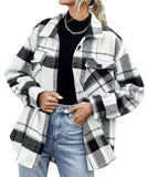 Black White Womens Casual Plaid Shacket Wool Blend Button Down Long Sleeve Shirt Fall Jacket Shackets - AUTOMET | Women's Tops and Blouses
