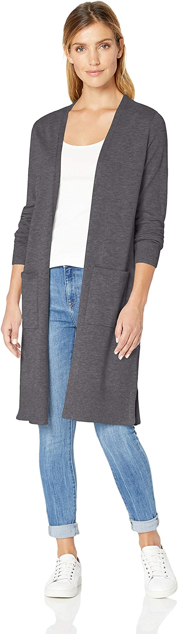 Charcoal Heather Women's Lightweight Longer Length Cardigan Sweater (Available in Plus Size) - AE Store | Women's Cardigan