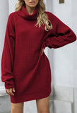 Chestnut Women's Loose Turtleneck Oversize Long Pullover Sweater Dress - Pink Queen | Women's Sweaters