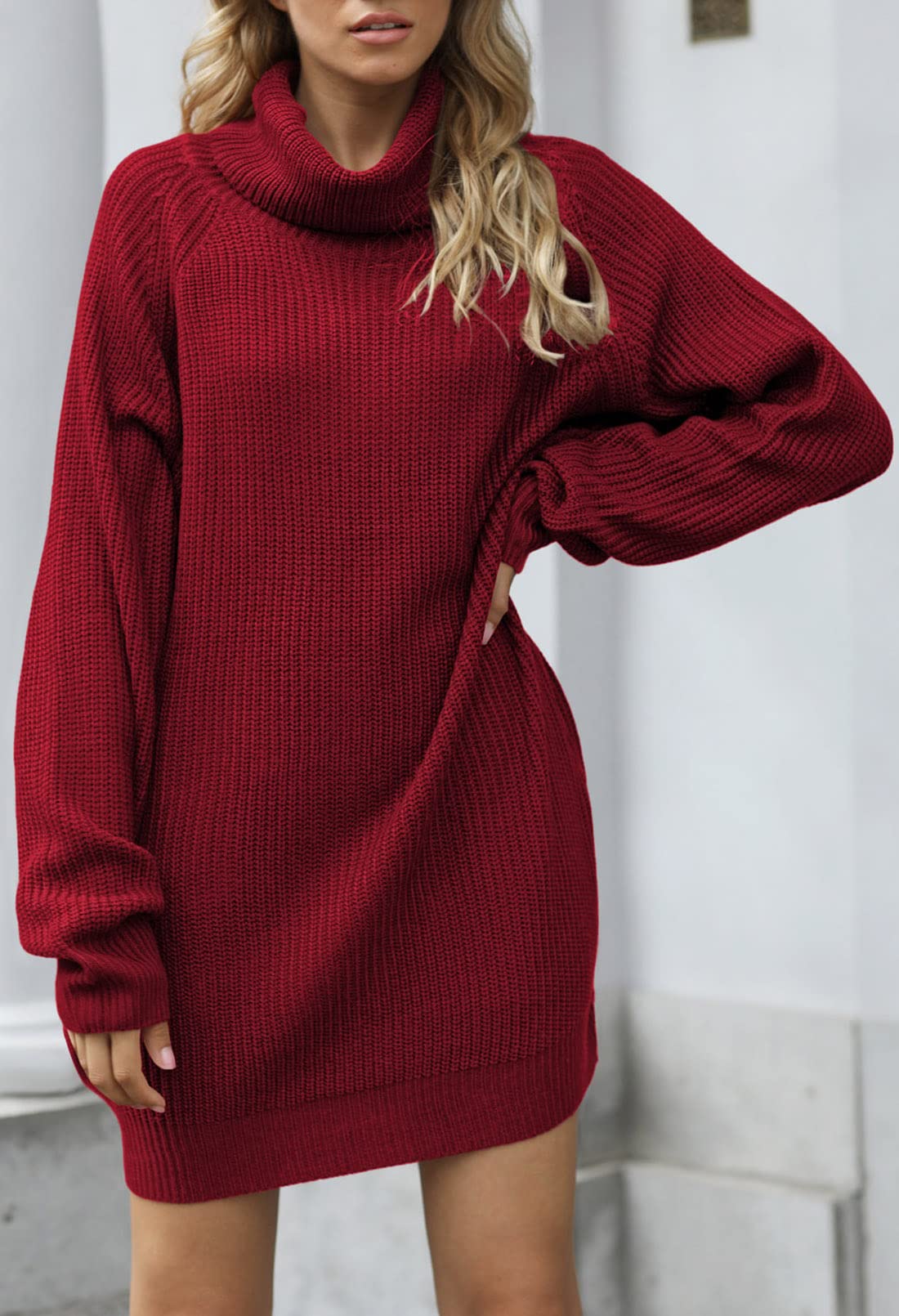 Wine Red Women s Loose Turtleneck Oversize Long Pullover Sweater