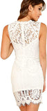 White Women's Sleeveless Scalloped Hem Fitted Floral Lace Bodycon Dress - Verdusa | Women's Cocktail Dresses