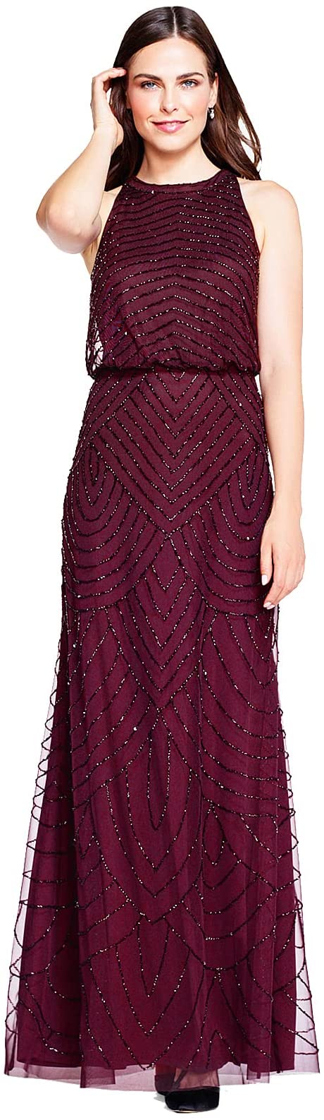 Cassis Women's Halter Art Deco Beaded Blouson Dress - Adrianna Papell | Women's Formal Dresses