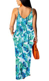 Floral Blue Women's Summer Floral Spaghetti Strap Maxi Dresses Sexy V-Neck Beach Boho Tropical Long Sundress - HannahZone | Women's Casual Dresses
