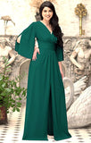 Emerald Green Womens Long Bridesmaid Cocktail Evening Short Sleeve Maxi Dress Gown - KOH KOH | Women's Cocktail Dresses