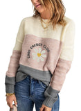 Gray Energy Good Womens Color Block Sweaters Long Sleeve Crewneck Pullover Knit Jumper Tops - Dokotoo | Women's Sweaters