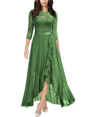 Willow Green Ladies Elegant Scoop Neck Floral Lace Formal Wedding Maxi Dress - MIUSOL